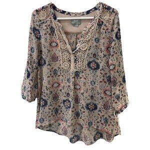 Women's Maeve Boho Crochet Floral Babydoll Blouse - Size 2
